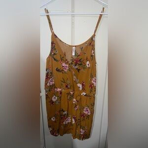 Xhilaration Mustard Yellow Color Floral Romper, XL